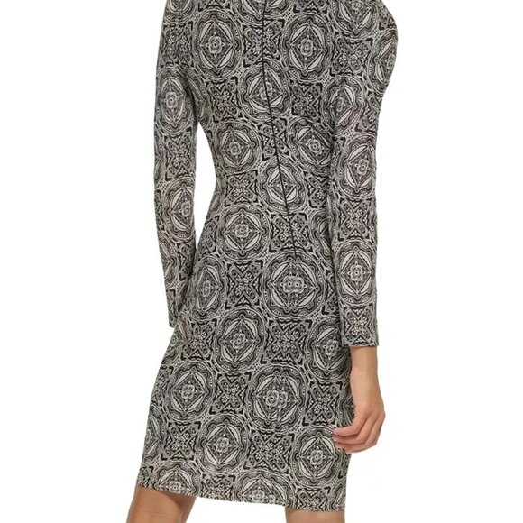 Tommy Hilfiger NWT black/cream side tie geometric print mesh dress sz 8 - Picture 2 of 12